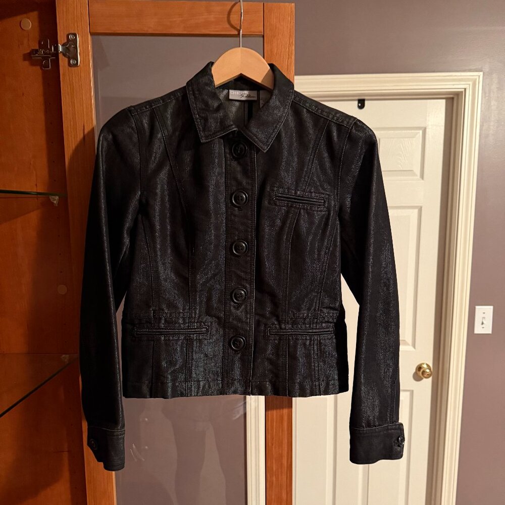 Chico's Platinum - Black Denim Jacket, Size 0